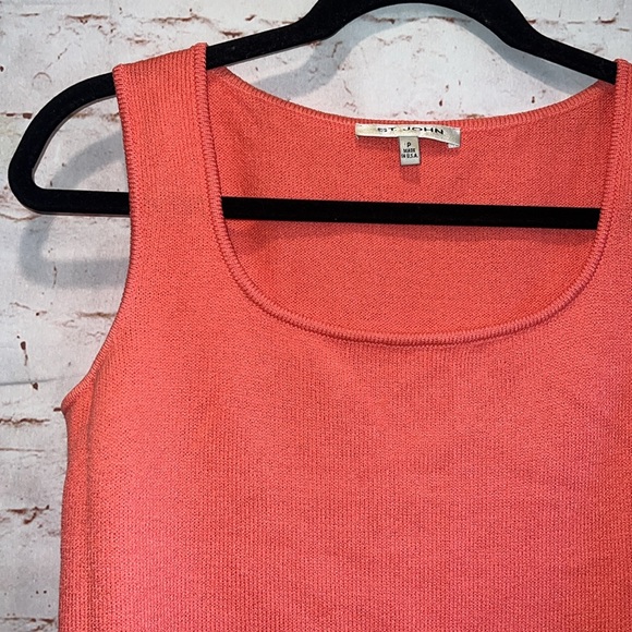 St John Shirt Womens Petite Pink Coral Sweater Tank Top Wide Scoop Neck - Picture 3 of 7